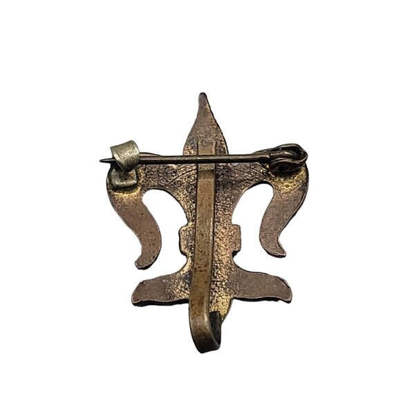 Victorian Antique Fleur-de-lis Pin Watch Holder Blue Enamel & Brass - Picture 6 of 8